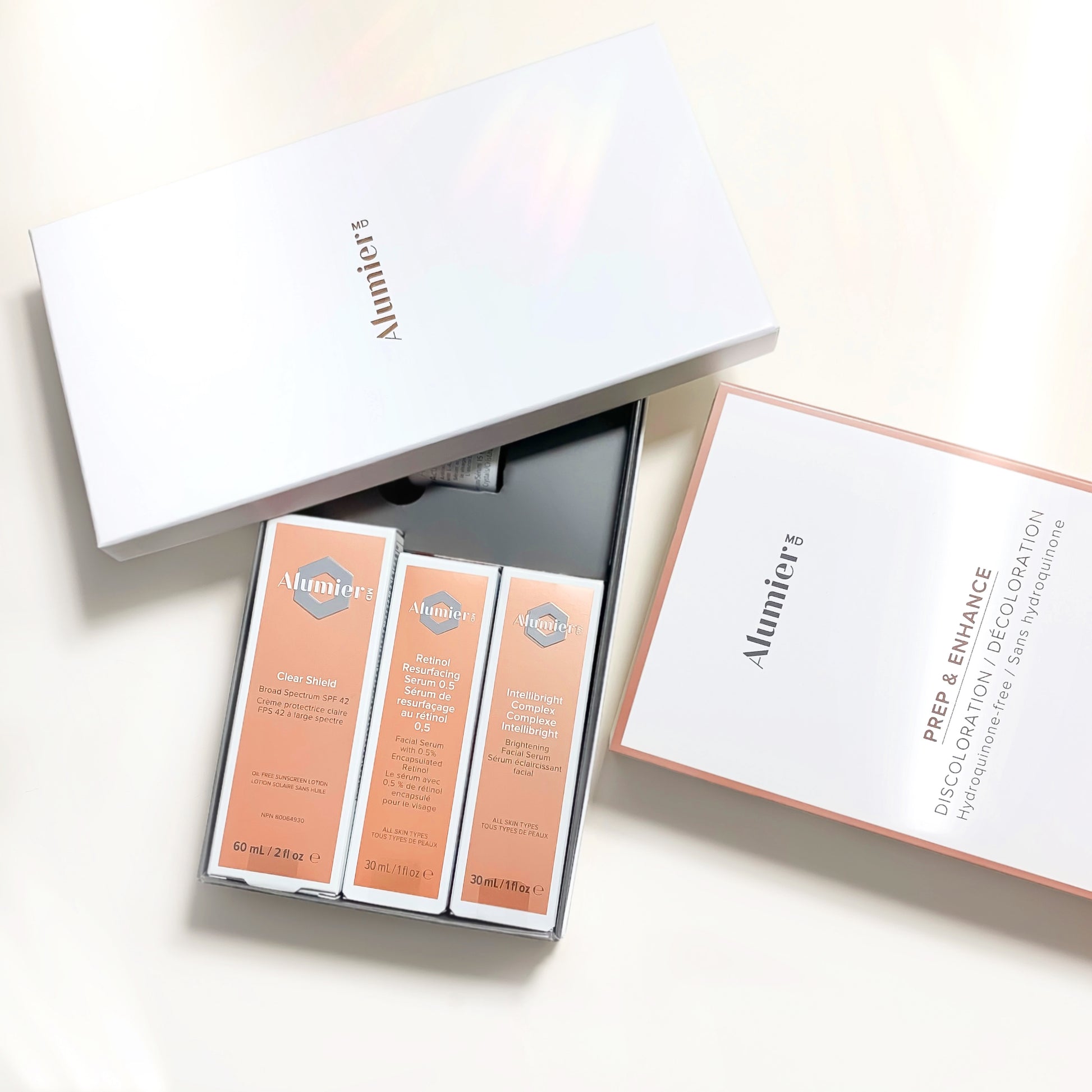 AlumierMD-Prep-and-Enhance-Discoloration-Non-HQ-Open-Box Showing Products Inside