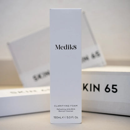 Medik8 Clarifying Foam in Box with Skin 65 Branding in the Backround 