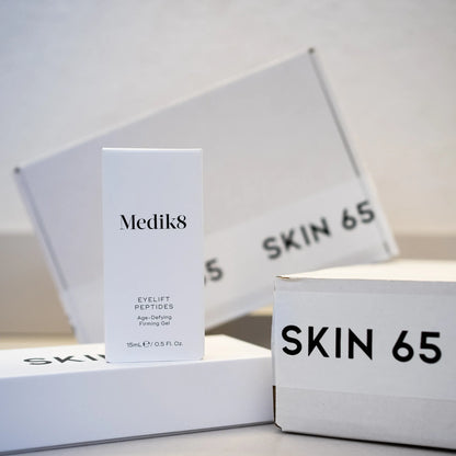 Medik8 Eyelift Peptides 15ml in the Box with Skin65 Branding in the Background