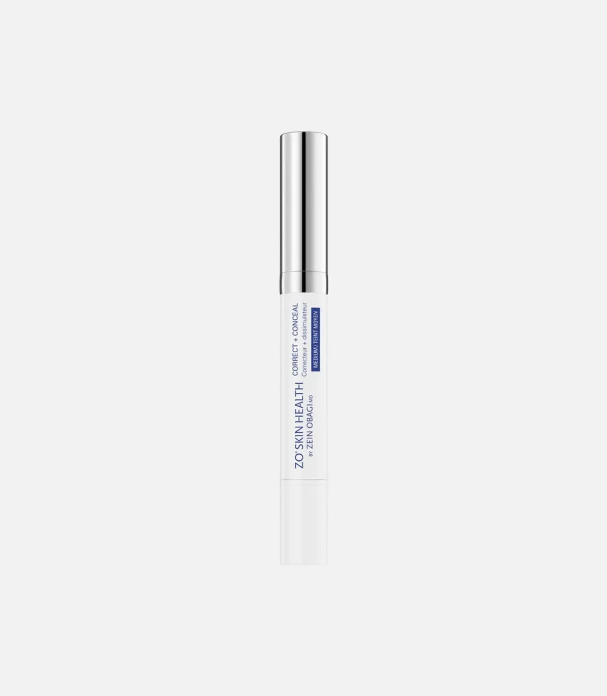 A white skincare product tube with a silver cap labeled "ZO SKIN HEALTH. OFFECTS CORRECT & CONCEAL 2.5% ACNE TREATMENT" set against a plain white background.